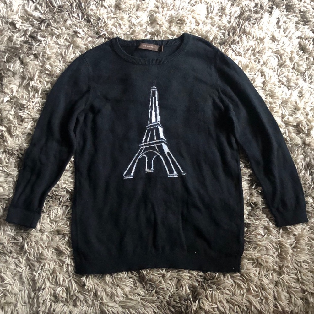 The Limited Black Paris Eiffel Tower Long Sleeve Crew Neck
